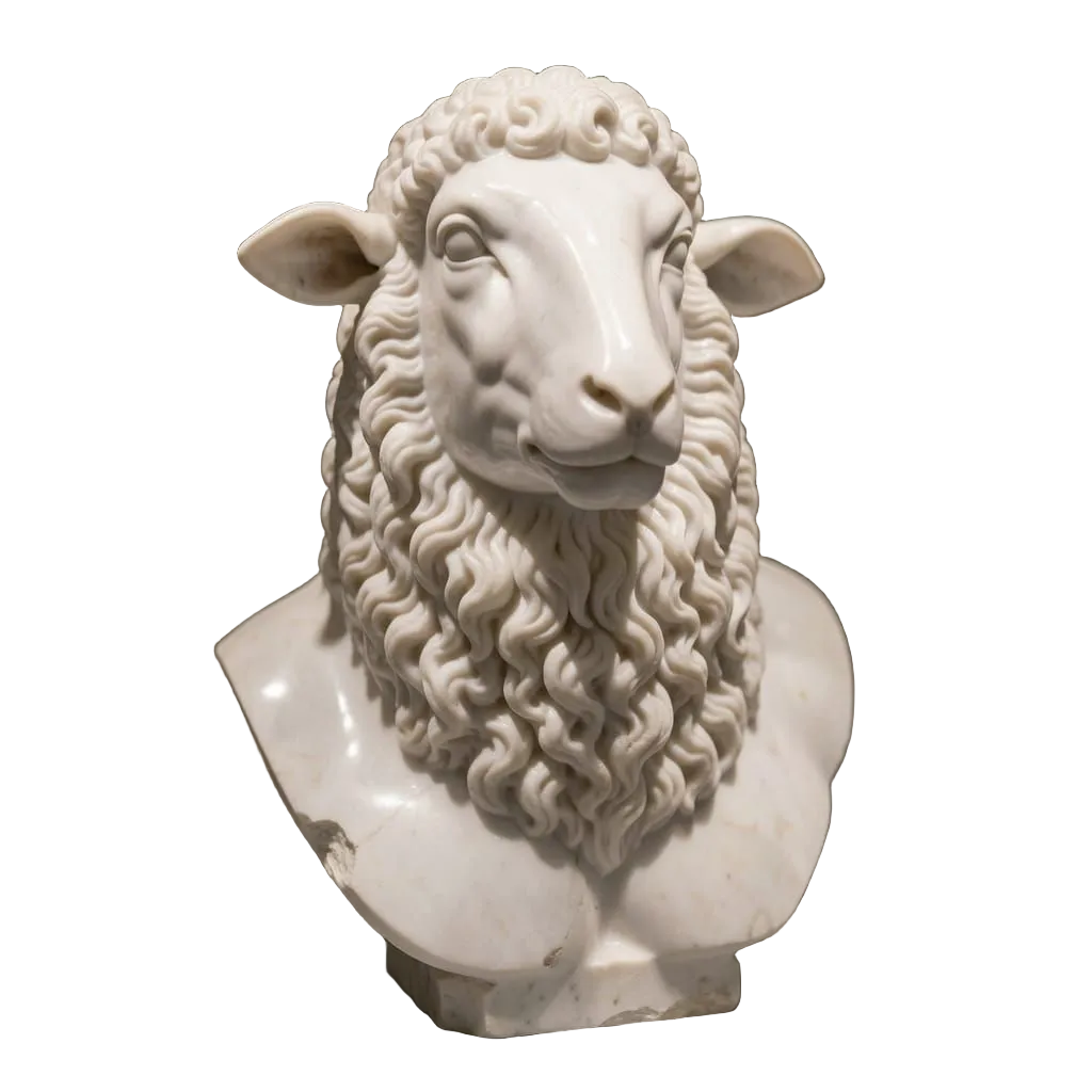 Photorealistic marble bust of an anthropomorphic sheep