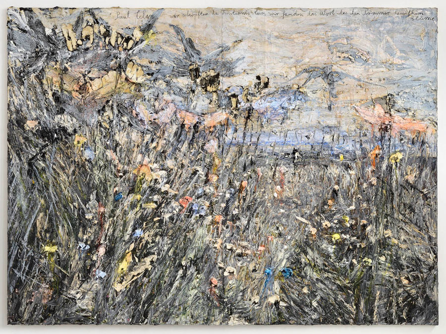 Anselm Kiefer, Paul Celan We scooped the darkness empty, we found the word that ascended summer flower, 2012, Oil emulsion, acrylic on photograph on canvas, 280 x 380 cm