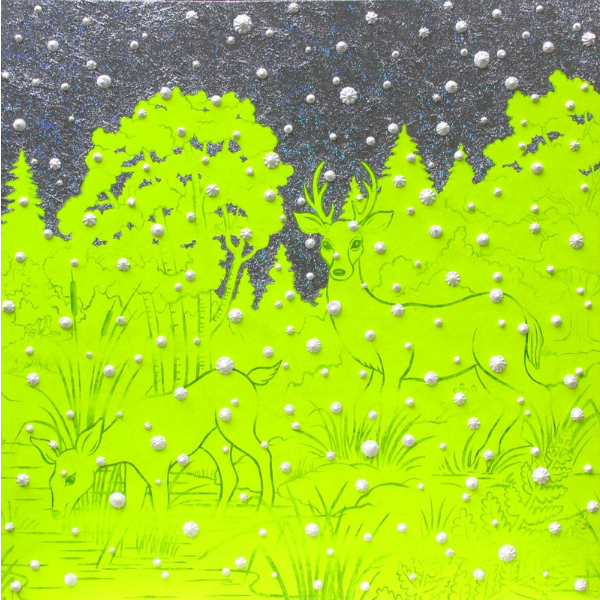 Farhard Moshiri, 2 Deers, 2007, acrylic and glitter on canvas, 150 x 150 cm