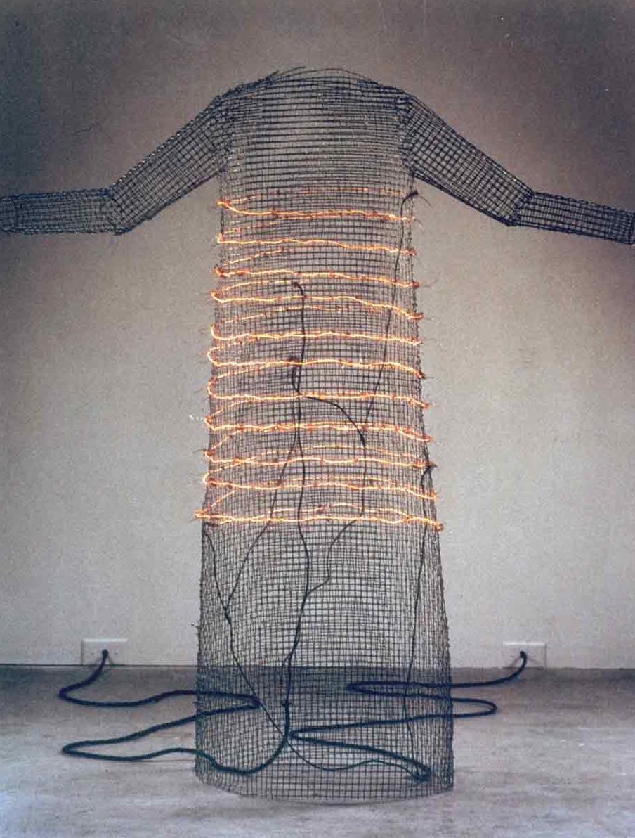 I Want You to Feel the Way I Do ... (The Dress), 1984-1985. Live uninsulated nickel-chrome wire mounted on wire mesh, electrical cord and power