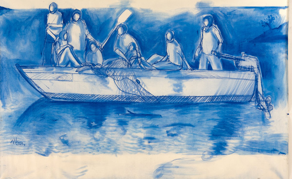 Kcho, Boat with People Fishing, 2008
