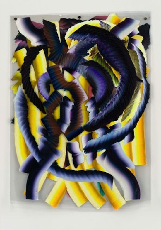 Kerstin Brätsch, Blocky Blocked Radiant Sunbathed Mylar (3 parts), oil paint on mylar, 152,4 x 121,9 cm