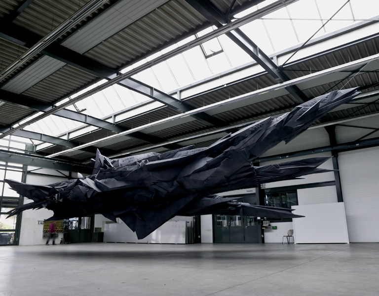 Sonja Vordermaier, Shadow 2, Basotect UF, paint, steel, approx. 18 x 7 x 4 m, Erich Hauser Foundation, Rottweil, Germany, 2007