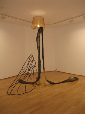Tunga, Pin up down too, 2007, melted brass aluminum, steel electrical cable, epoxy resin