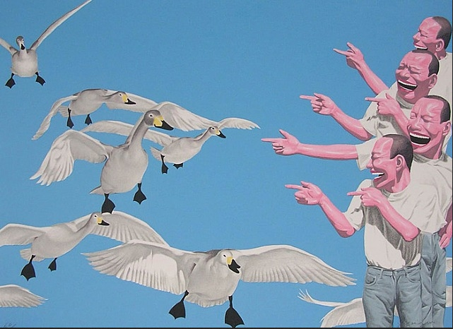 Yue Minjun, Big Swans, 2005