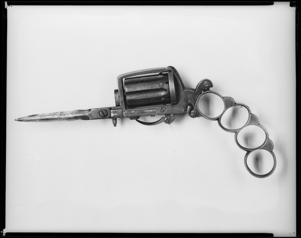 Gun with brass knuckles & a knife (1939) (courtesy New York City Municipal Archives) 