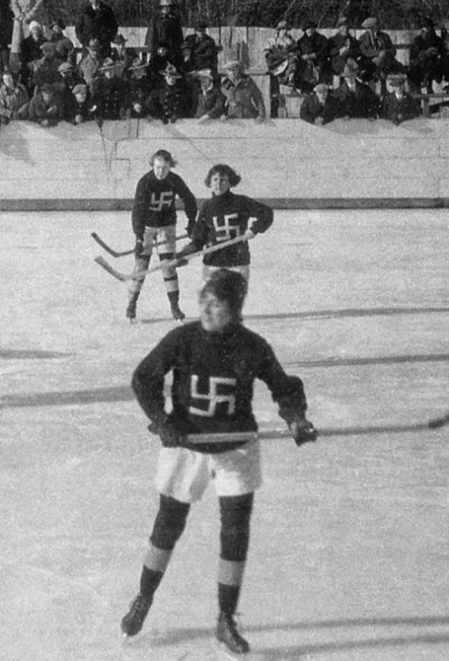 Another photo of the Swastikas girls' hockey team from Edmonton, Canada, around 1916.