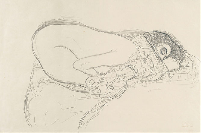 Gustav_Klimt_-_Semi-Nude_leaning_forward_(Preparatory_Work_for_the_Painting_Leda)_-_Google_Art_Project