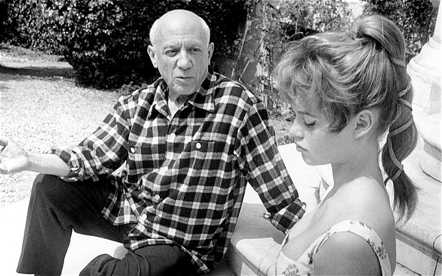 Pablo Picasso with French actress Brigitte Bardot.