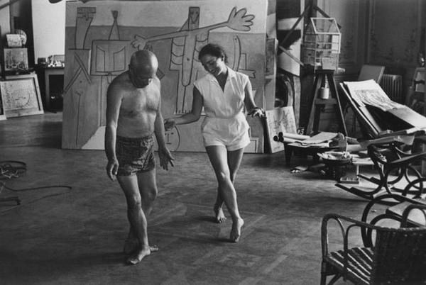 Picasso dancing in his studio with his wife Jacqueline Roque. Photo by David Douglas Duncan