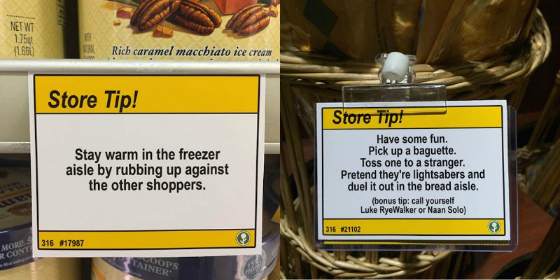 Comedian Pranks Grocery Store With Hilarious Shopping Tip Signs Art