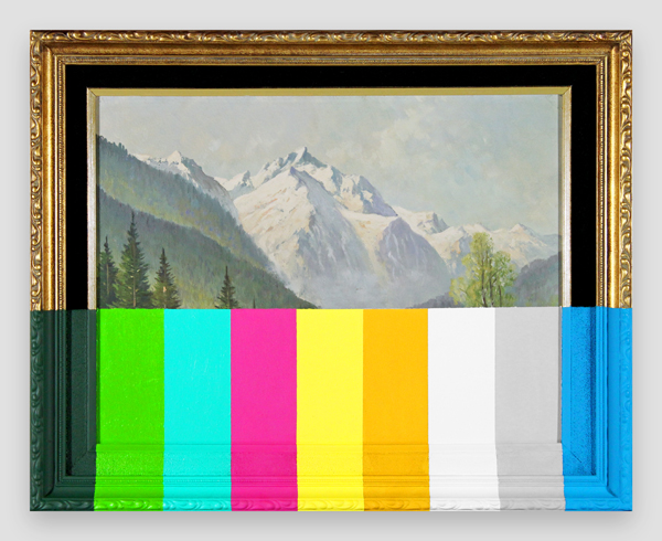 An-Alpine-Landscape-With-Color-Bars---paint-on-found-painting-and-frame---2014---15,75-x-19,75-x-1---009