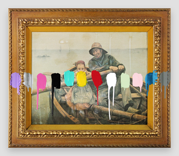 Fisherfolk-With-A-Paint-Test---paint-on-found-print-and-frame---2014---23,25-x-27,25-x-1,5---007