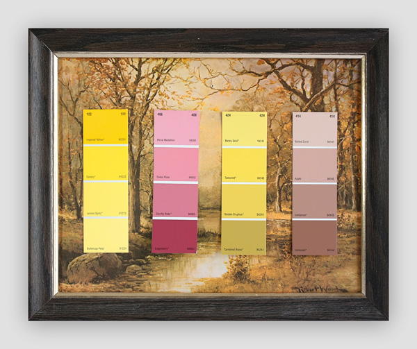 Know-Your-Color-Charts--Winter,-Spring,-Summer,-Autumn-(Four-Panels)-(4)---paint-store-color-samples-on-found-prints---2010---each-panel-13-x-16-x-1---001