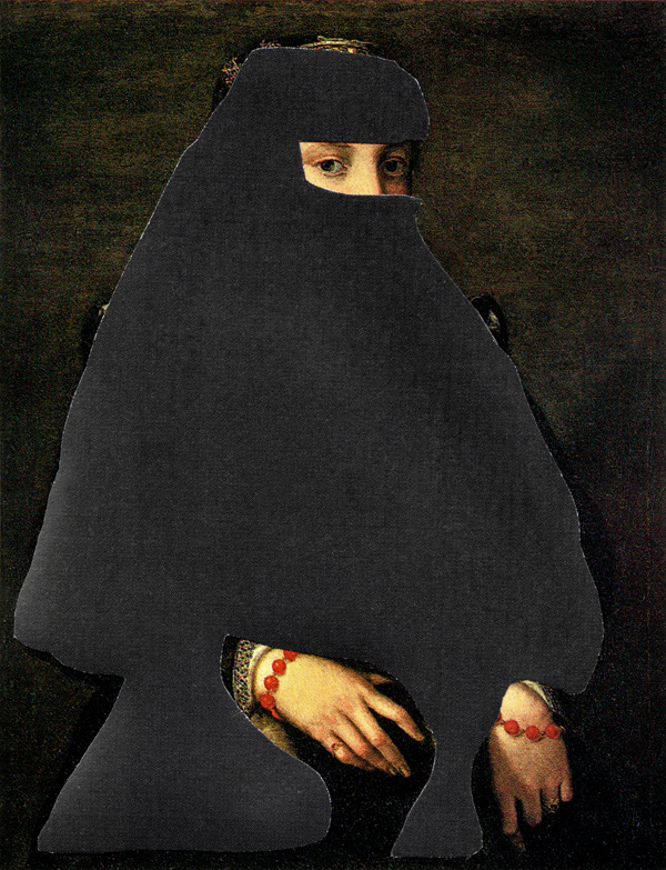 Shrouded-Portrat-Of-A-Woman---collage-on-found-print---2010---4,25-x-3,25---002