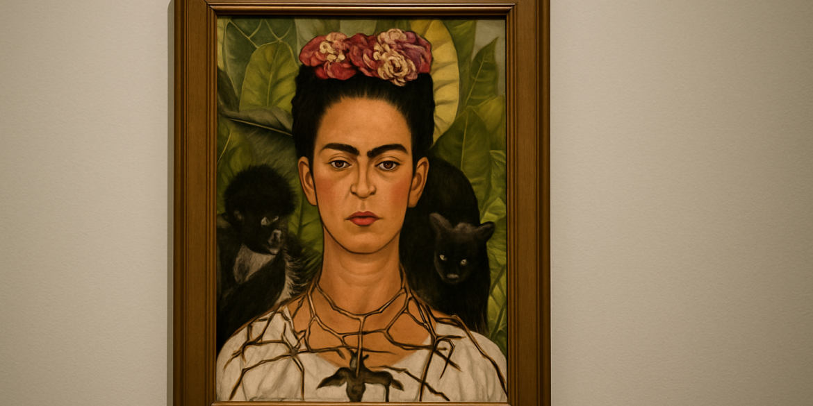 Portrait of woman with flowers and animals.