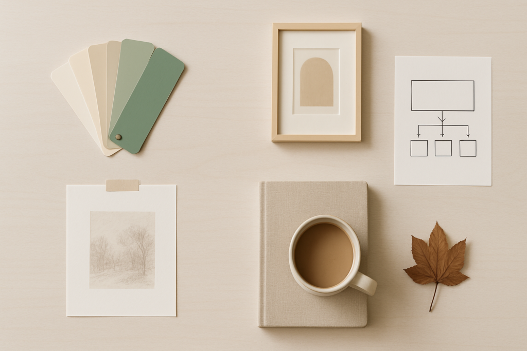 Stylish top-down workspace view showing leaves.