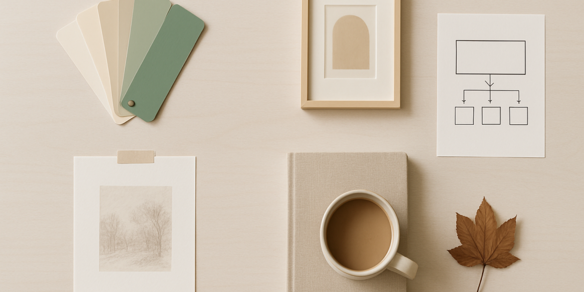 Stylish top-down workspace view showing leaves.